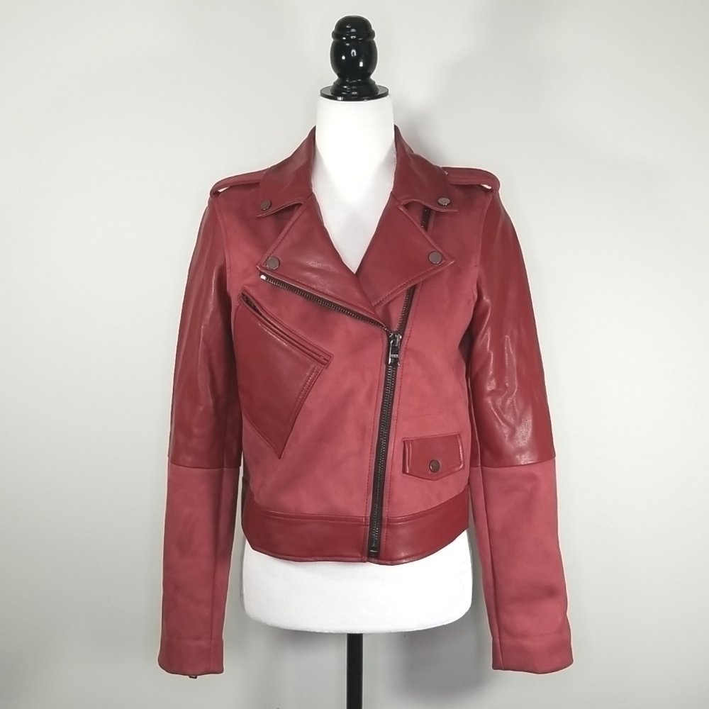 Banana Republic Women's Jacket Size S Vegan Suede Patchwork Moto Zipped